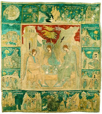 Св. Троица в деяниях. Пелена. Москва, мастерская Матрены Годуновой. 1592-1593 гг. (ГММК)