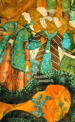 Смертные грехи — зависть и ненависть. Фрагмент композиции «Страшный Суд». Роспись ц. Спаса на Сенях, Ярославль. 1675 г.